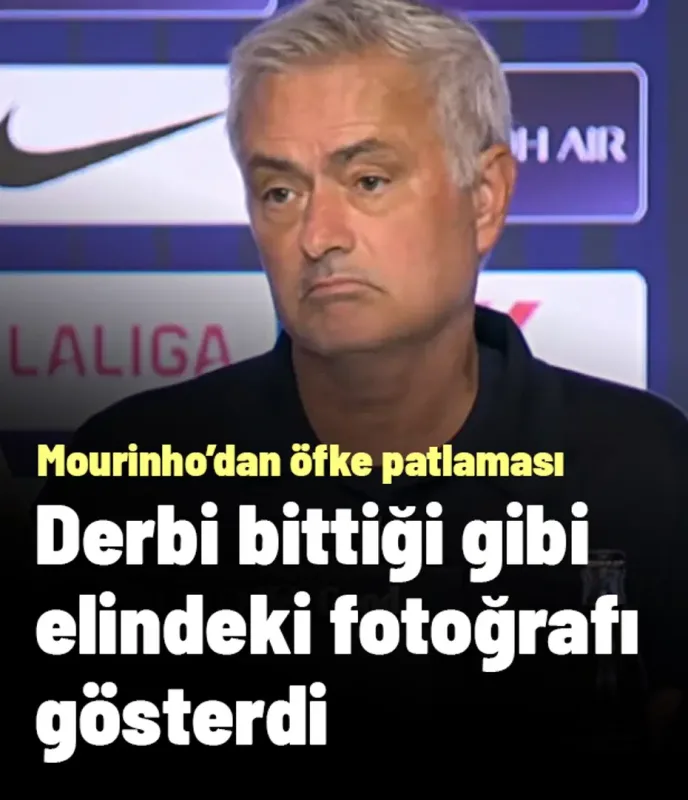 Mourinho'dan öfke patlaması! Maç biter bitmez "Zavallı adam" diyerek elindeki fotoğrafı gösterdi